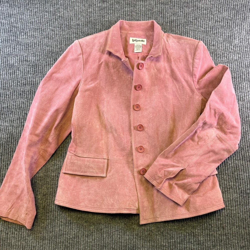 Bagatelle Leather Jacket Size 14 Pink Genuine Suede Button Front Blazer Coat New